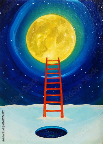 Oil painting, moonlit night. Oil painting.