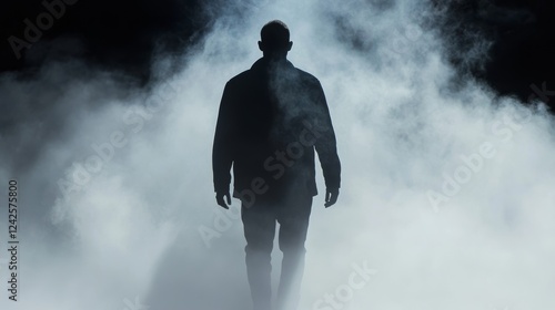 Mysterious man walking in the mist photo