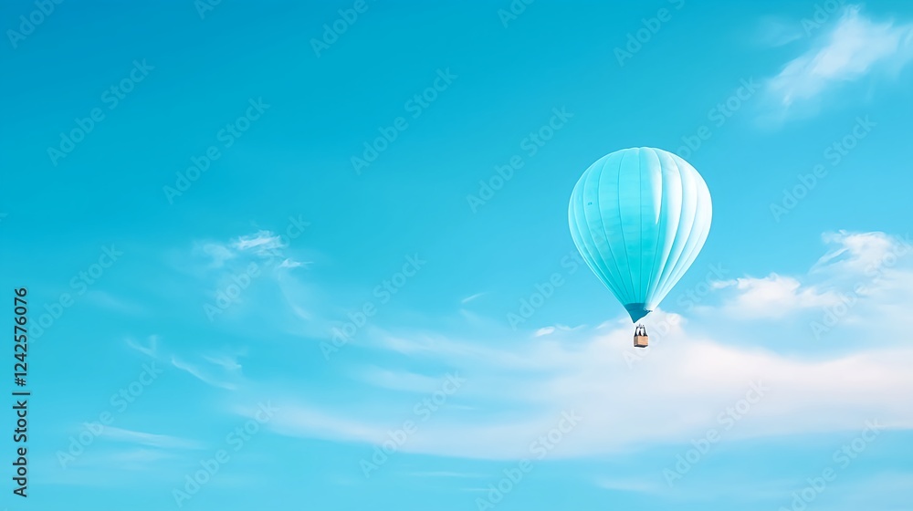 Fototapeta premium Light Blue Hot Air Balloon Soaring in a Bright Blue Sky