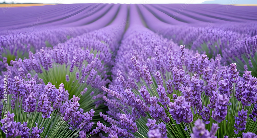 Fototapeta premium Rolling lavender fields background. Endless purple flowers stretching to the horizon