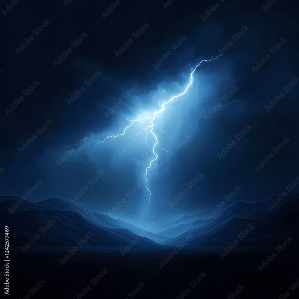 Lightning Storm Over Dark Blue Mountains Lightning Storm Over Dark Blue Mountains
