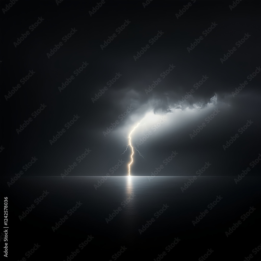 Lightning Strike Over Dark Ocean at Night Lightning Strike Over Dark Ocean at Night