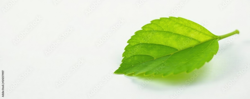 Fototapeta premium Wattle leaf on a white surface highlighting its shape, white, background