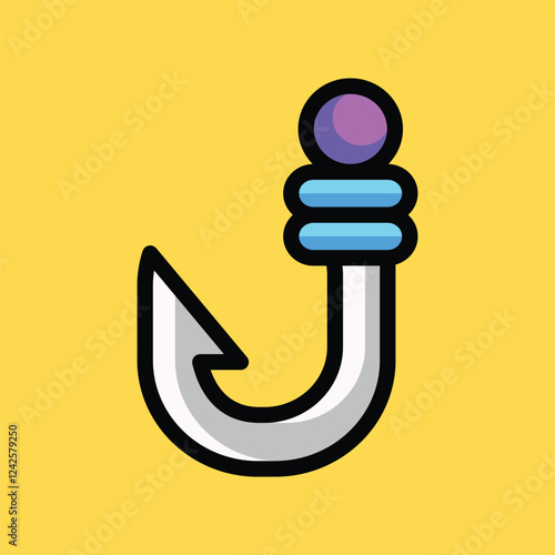 Hook, fishing hook doodle cartoon, minimalist vector illustration, simple concept, Isolated and suitable for any project
