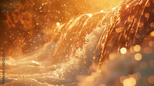 A close-up of water tumbling over the edge of a waterfall, the force of the water creating mist and droplets that catch the sunlight. --ar 169 --v 6.0 - Upscaled (Subtle) by @feroz (relaxed)