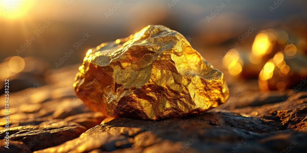 Aerial drone view: raw gold nugget, showcasing natural texture. High-resolution image ideal for geology, prospecting, or treasure hunting. Aerial drone view: raw gold nugget, showcasing natural texture. High-resolution image ideal for geology, prospecting, or treasure hunting.