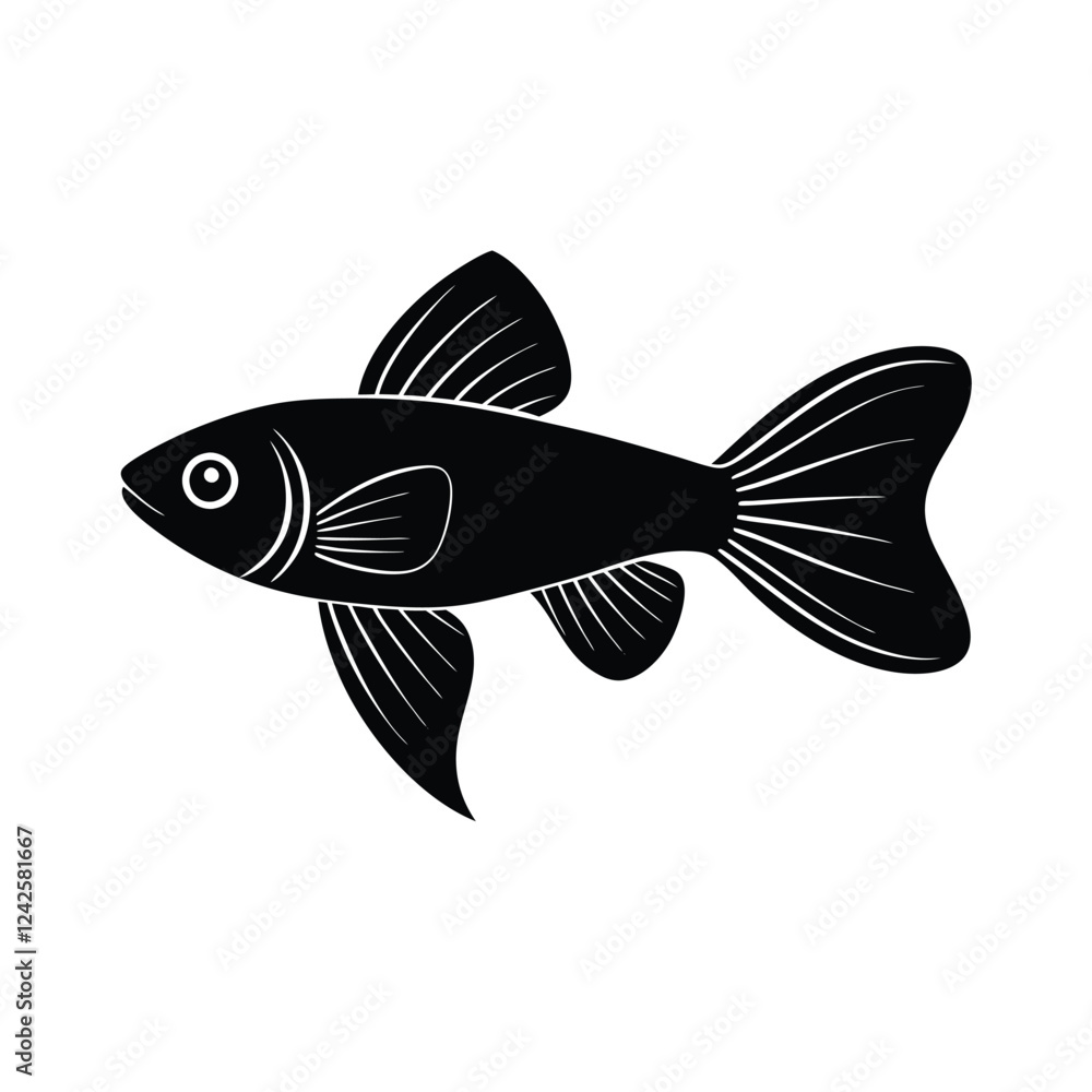 Fototapeta premium Guppy Silhouette Vector Art and Guppy Fish Black Design Illustration