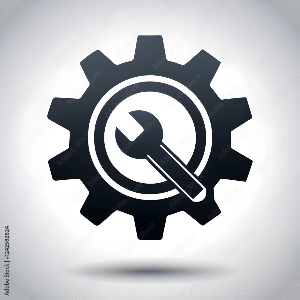 Gear and key icon on metal background Gear and key icon on metal background