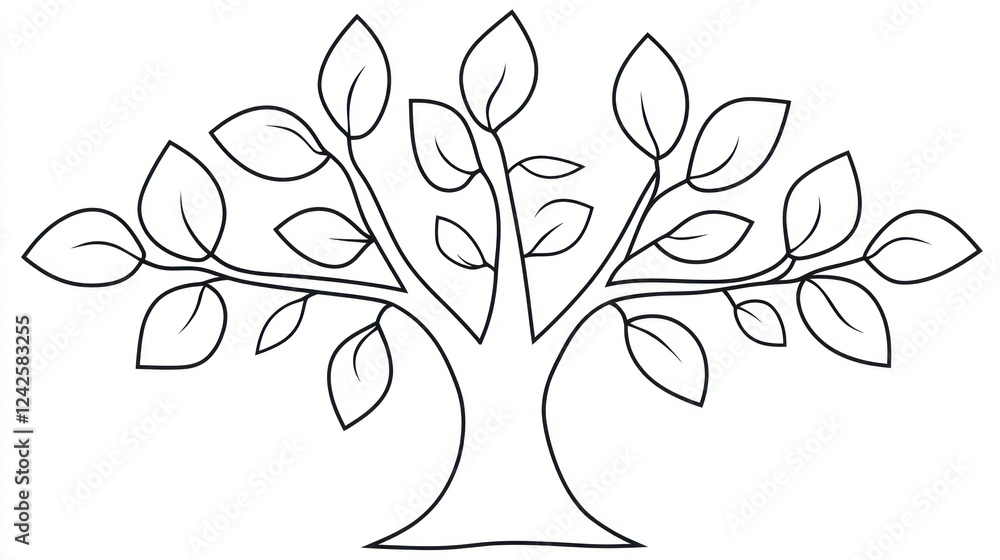 Simple line drawing of a tree, isolated on white background, for children's book illustration Simple line drawing of a tree, isolated on white background, for children's book illustration