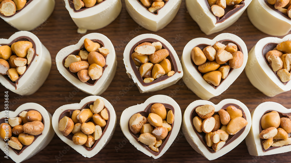 White chocolate filled with peanut brittle bits White chocolate filled with peanut brittle bits