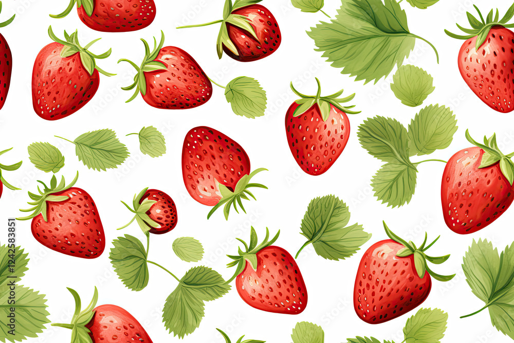 Red Strawberries with Green Leaves Seamless Pattern Red Strawberries with Green Leaves Seamless Pattern