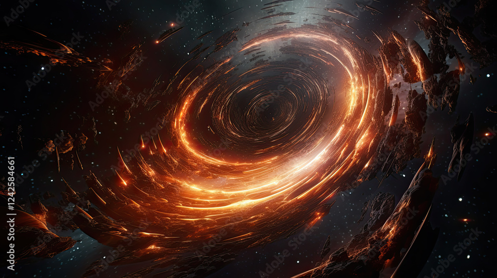 Fiery Cosmic Spiral Encircling Planet in Dark Universe Fiery Cosmic Spiral Encircling Planet in Dark Universe