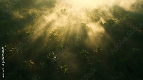 Ethereal sunlight breaking through dark clouds, soft beams illuminating a mystical atmosphere, perfect for nature themes. photo