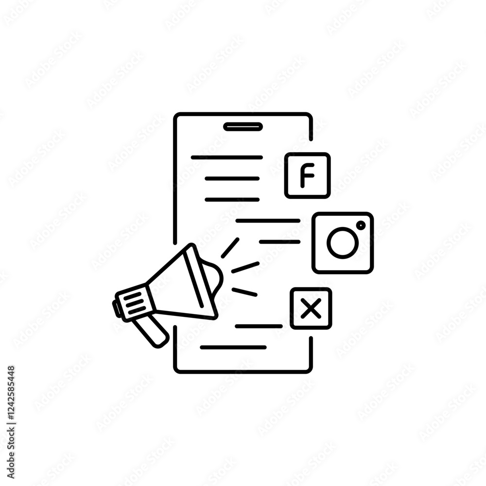 Social Media Marketing Outline icon for social media platforms. Social Media Marketing Outline icon for social media platforms.