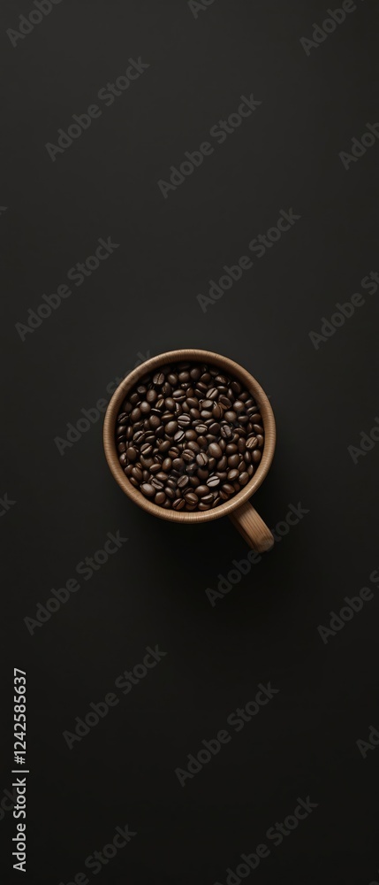 Wooden cup containing coffee beans sitting on a minimalist wooden table , beans, table, wooden, cup Wooden cup containing coffee beans sitting on a minimalist wooden table , beans, table, wooden, cup
