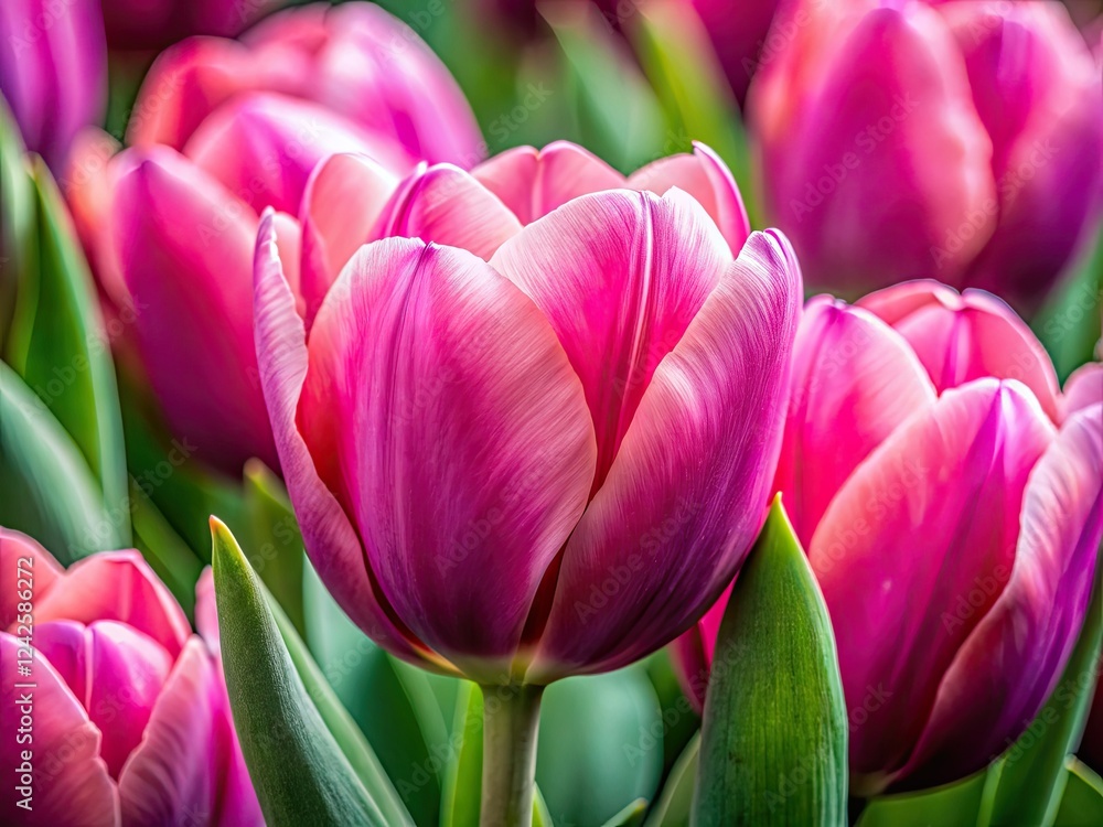 Delicate pink tulip buds unfurl, a macro close-up revealing spring's vibrant detail. Delicate pink tulip buds unfurl, a macro close-up revealing spring's vibrant detail.