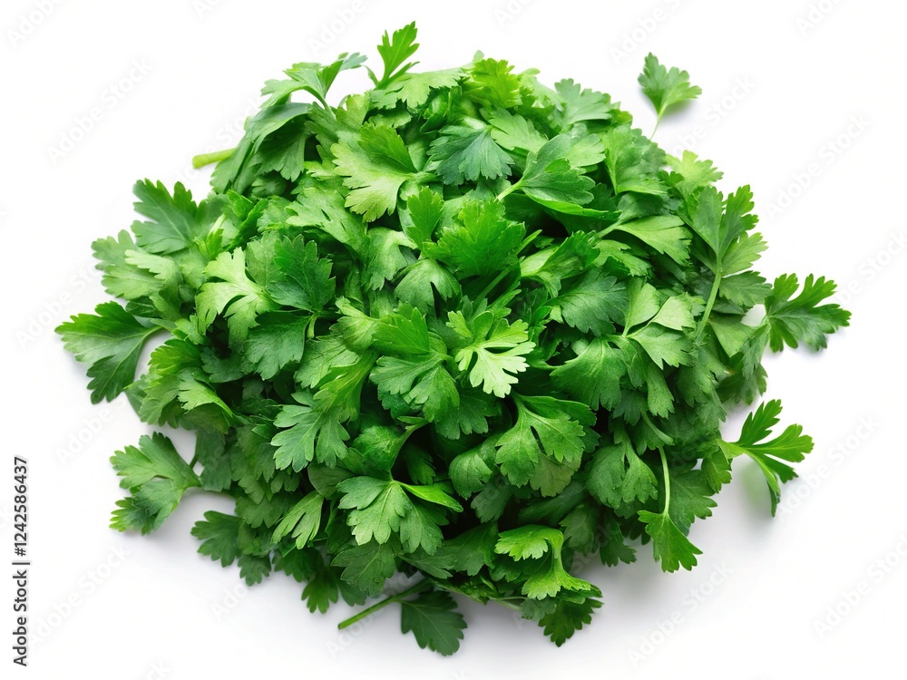 Obraz premium Fresh Herbs: Parsley, Cilantro, Chervil & Coriander - Isolated Top View
