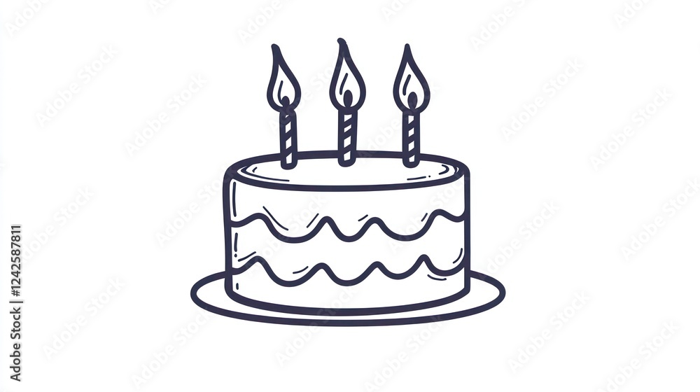 Three-candle cake, celebration, white background, festive Three-candle cake, celebration, white background, festive