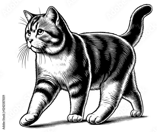 Beautiful cat in full-body, vector sketch, SVG, isolated on white background	