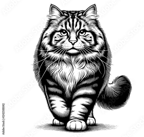 Beautiful cat in full-body, vector sketch, SVG, isolated on white background	