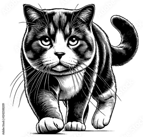 Beautiful cat in full-body, vector sketch, SVG, isolated on white background	