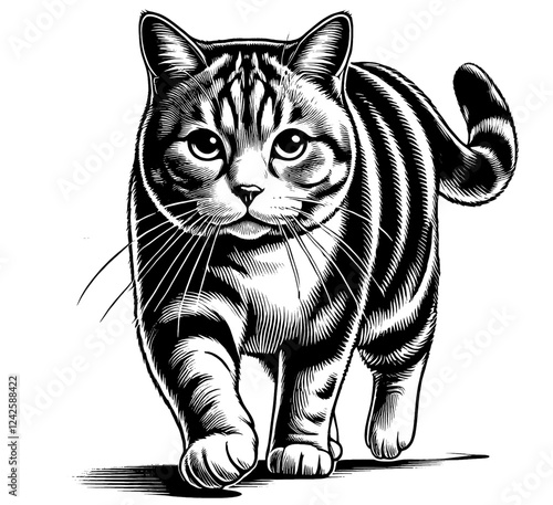 Beautiful cat in full-body, vector sketch, SVG, isolated on white background	