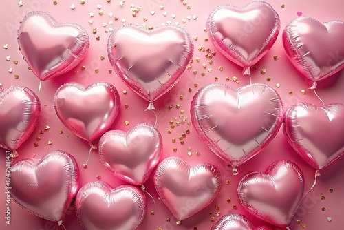 Valentine's Day Pink Heart Balloons Flat Lay: Wedding Invitation or Photo Booth Decor
