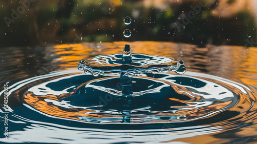 A cycle of glowing water droplets rising and falling in an endless loop.