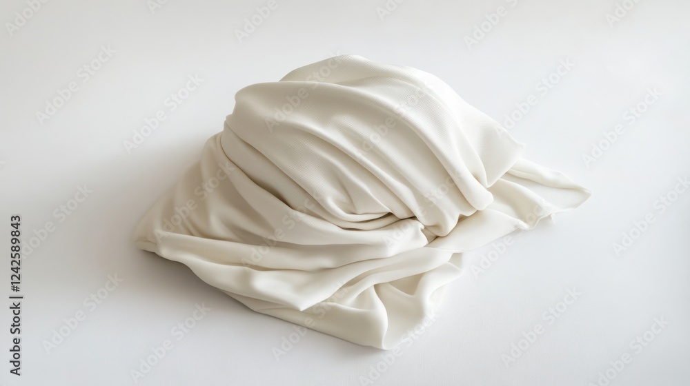 Draped fabric, studio, white background, minimalist sculpture, textile art Draped fabric, studio, white background, minimalist sculpture, textile art