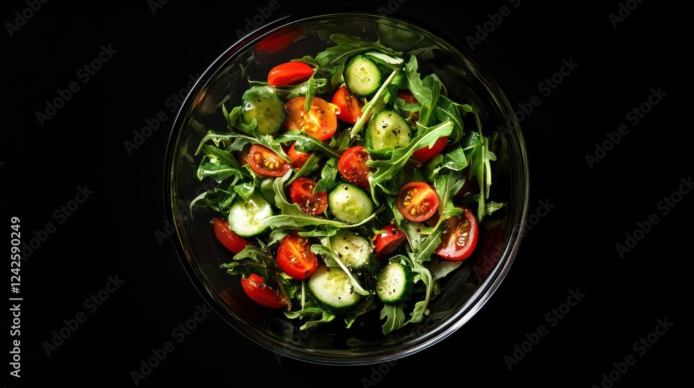 Fresh salad bowl, vegetables, dark background, healthy food, recipe Fresh salad bowl, vegetables, dark background, healthy food, recipe