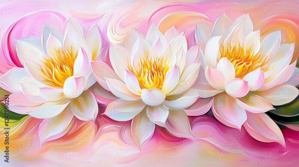 Obraz premium Serene Pink Water Lilies in Abstract Whirlwind