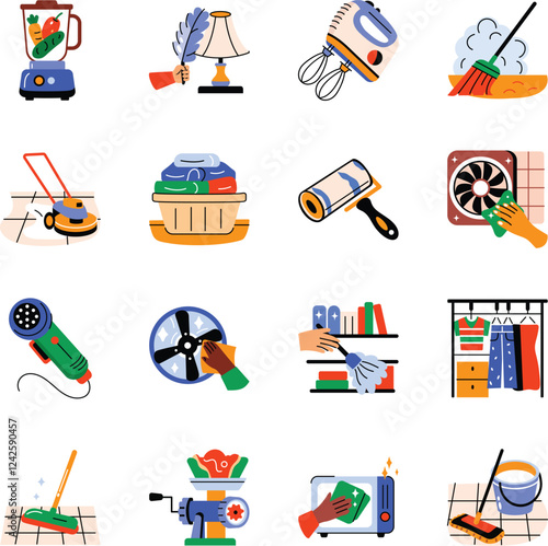 Set of Flat Style Household Chores Icons 