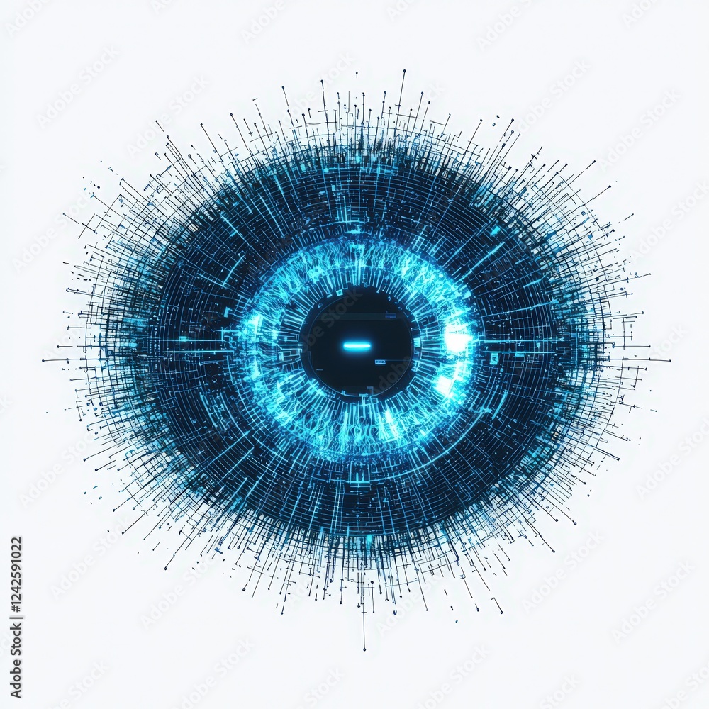 Design of digital vision creative symbol, eye iris scan icon logo illustration isolated on white background Design of digital vision creative symbol, eye iris scan icon logo illustration isolated on white background