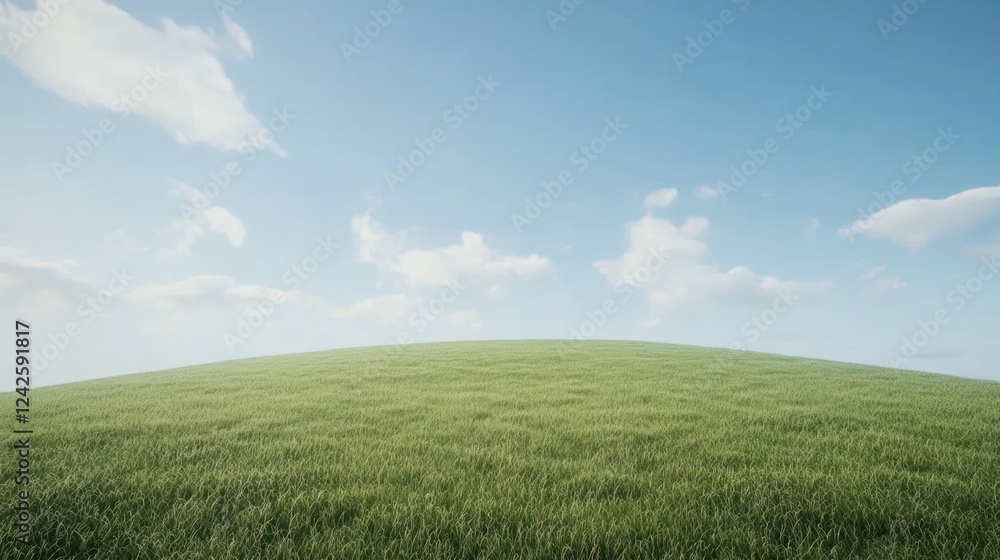 Obraz premium Sunny day, grassy hill, blue sky, peaceful landscape, nature background, website banner
