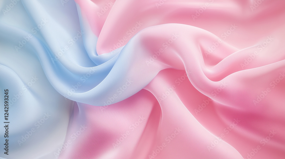 Obraz premium 淡いピンクとブルーの柔らかい布が画面いっぱいに広がったテクスチャー背景画像を描いたAI生成画像