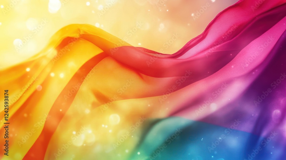 Obraz premium Rainbow fabric flows, bokeh background, celebratory design