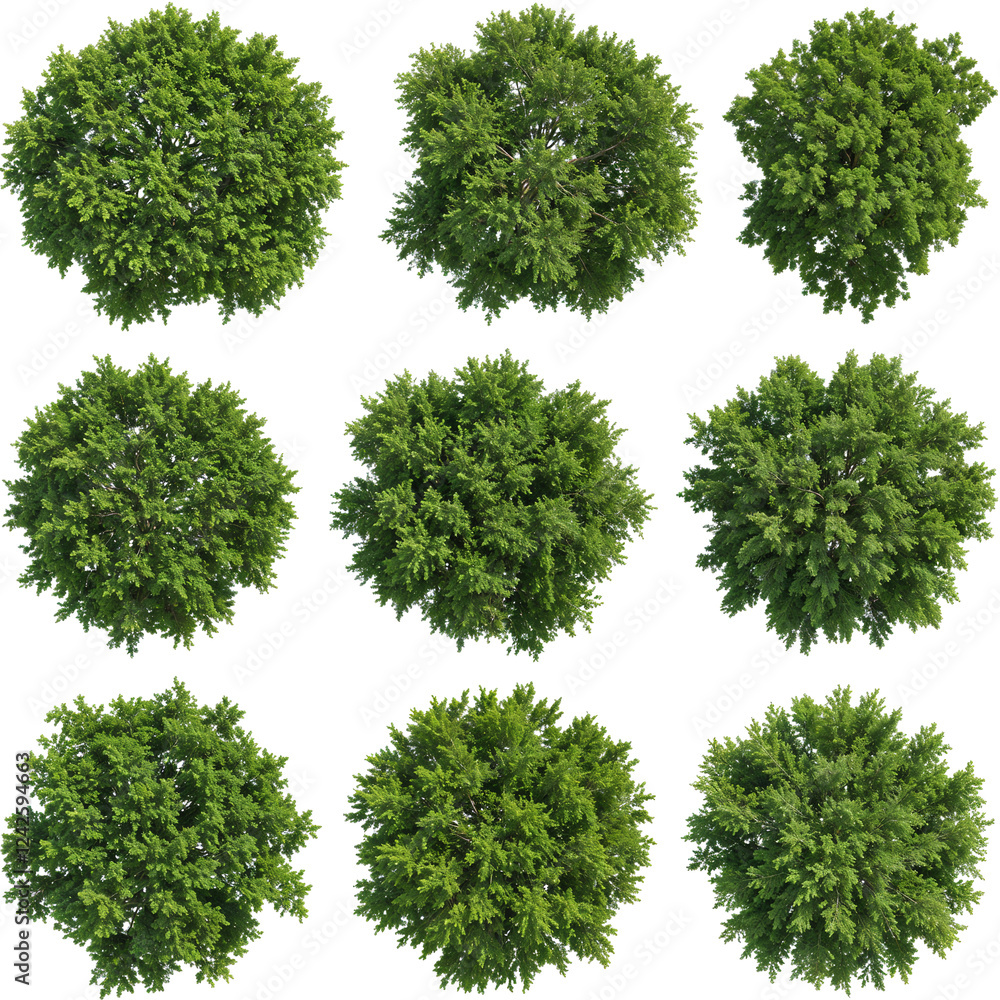 Set of Trees from Above for Digital Composition isolated on white background . Generative AI Set of Trees from Above for Digital Composition isolated on white background . Generative AI