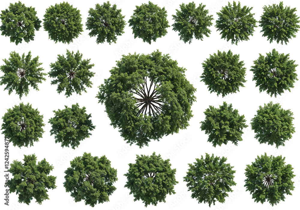 Set of Trees from Above for Digital Composition isolated on white background . Generative AI Set of Trees from Above for Digital Composition isolated on white background . Generative AI