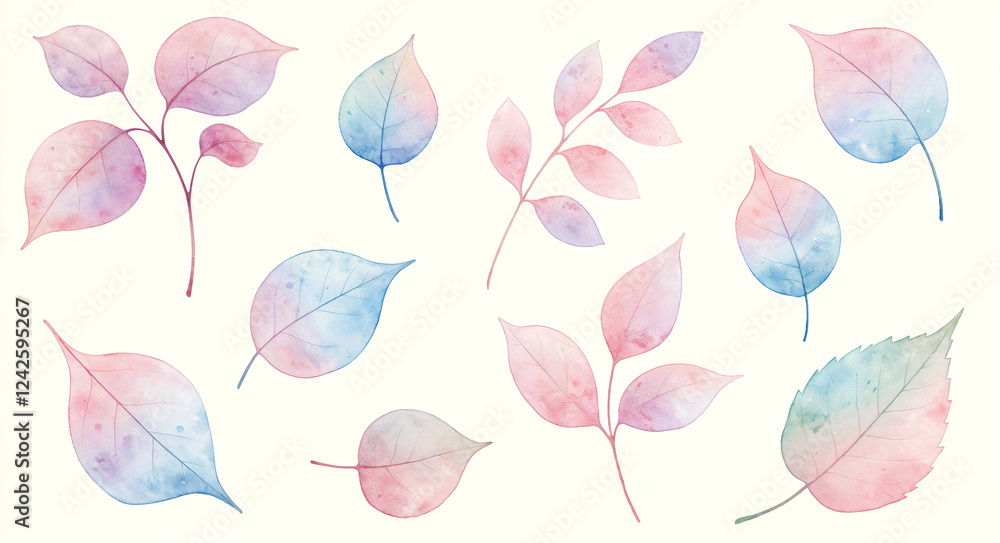 Obraz premium watercolor leaves for Digital Composition isolated on white background . Generative AI