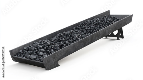 Coal chute conveying coal, industrial setting, white background, mining