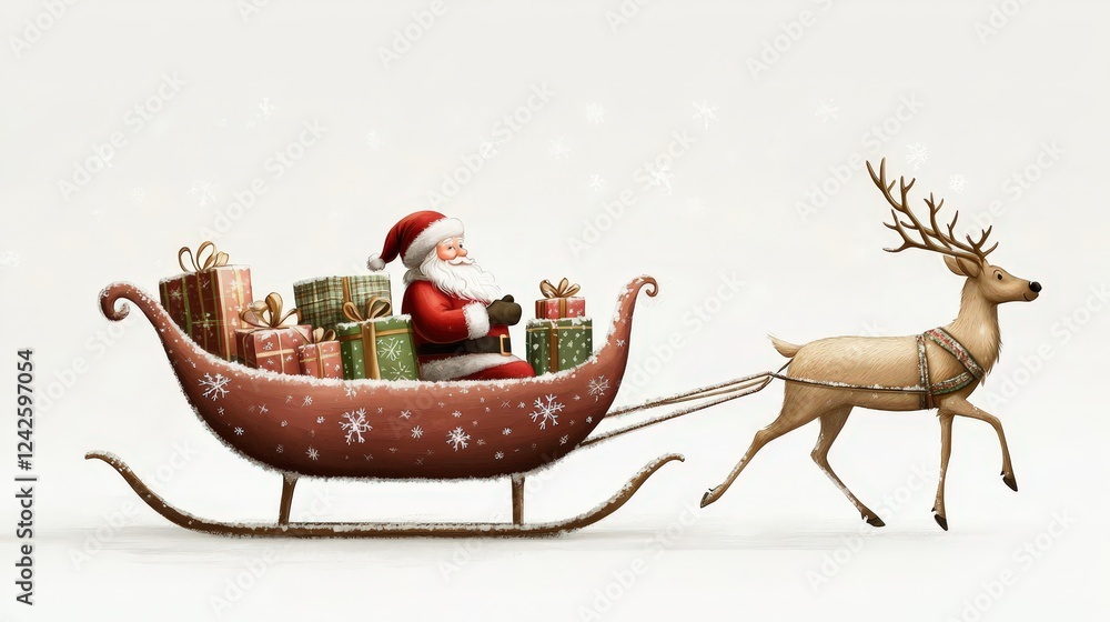 Fototapeta premium Santa Claus joyfully lounges in his beautifully adorned sleigh.