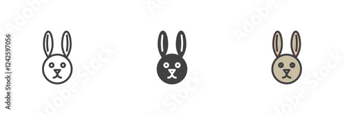 Rabbit's head different style icon set