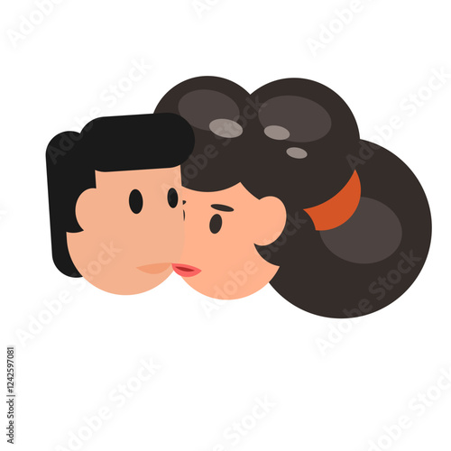 Kiss of a man and a woman. Romantic relationships, vector illustration.