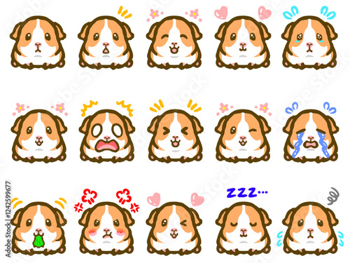 ゆるかわなモルモットの落書き風イラスト素材セット