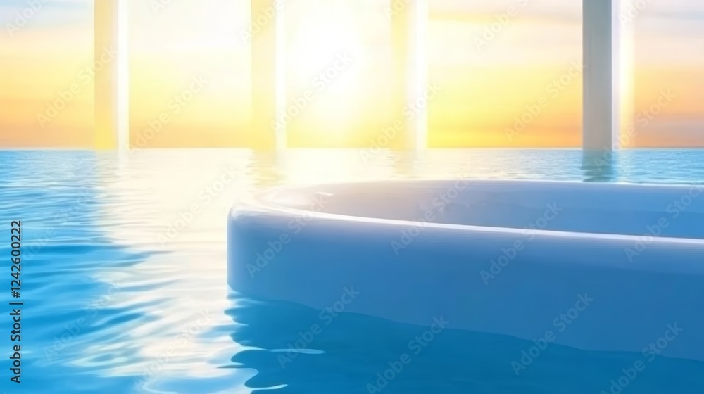 Fototapeta premium Serene Sunset Bath in Oceanfront Sanctuary