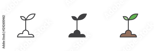 Growing sprout from soil different style icon set