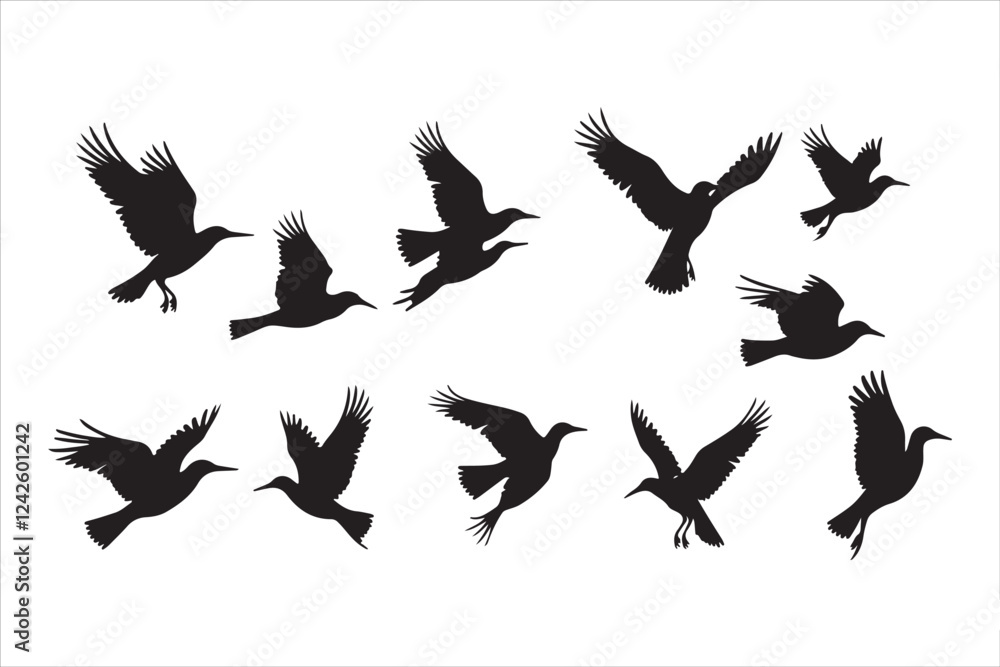 PrintFlying Bird Silhouettes in Motion Design PrintFlying Bird Silhouettes in Motion Design