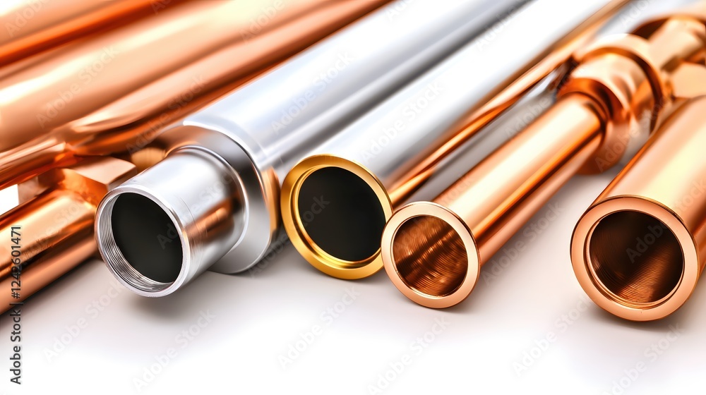 Fototapeta premium Polished Metal Pipes Industrial Copper Tubes Shiny Surface Engineering Design