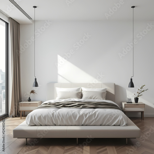 Wallpaper Mural Modern minimalist bedroom interior design with white bed and sunlight home on transparent background Torontodigital.ca