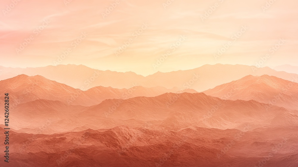 Naklejka premium Serene Sunset Over Distant Mountain Ranges